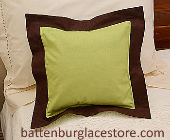 Baby Pillow Sham.12"x12" Square Macaw Green with Brown border